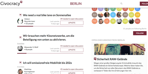 Civocracy screenshot from Berlin